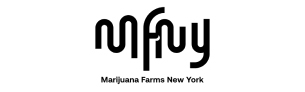 Logo with stylized text reading Marijuana Farms New York in black.