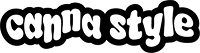 White, bubbly text on a black background reads, canna style.