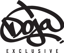 Black graffiti-style Doja logo with EXCLUSIVE in uppercase letters below.