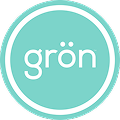Teal circle with the word grön in lowercase, featuring an umlaut over the o, centered.