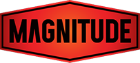 Red and black hexagonal logo with the word MAGNITUDE in bold capital letters.