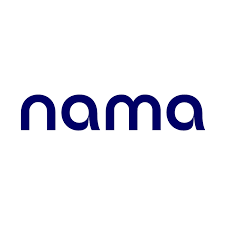 The word nama in lowercase, bold, rounded navy blue letters on a white background.