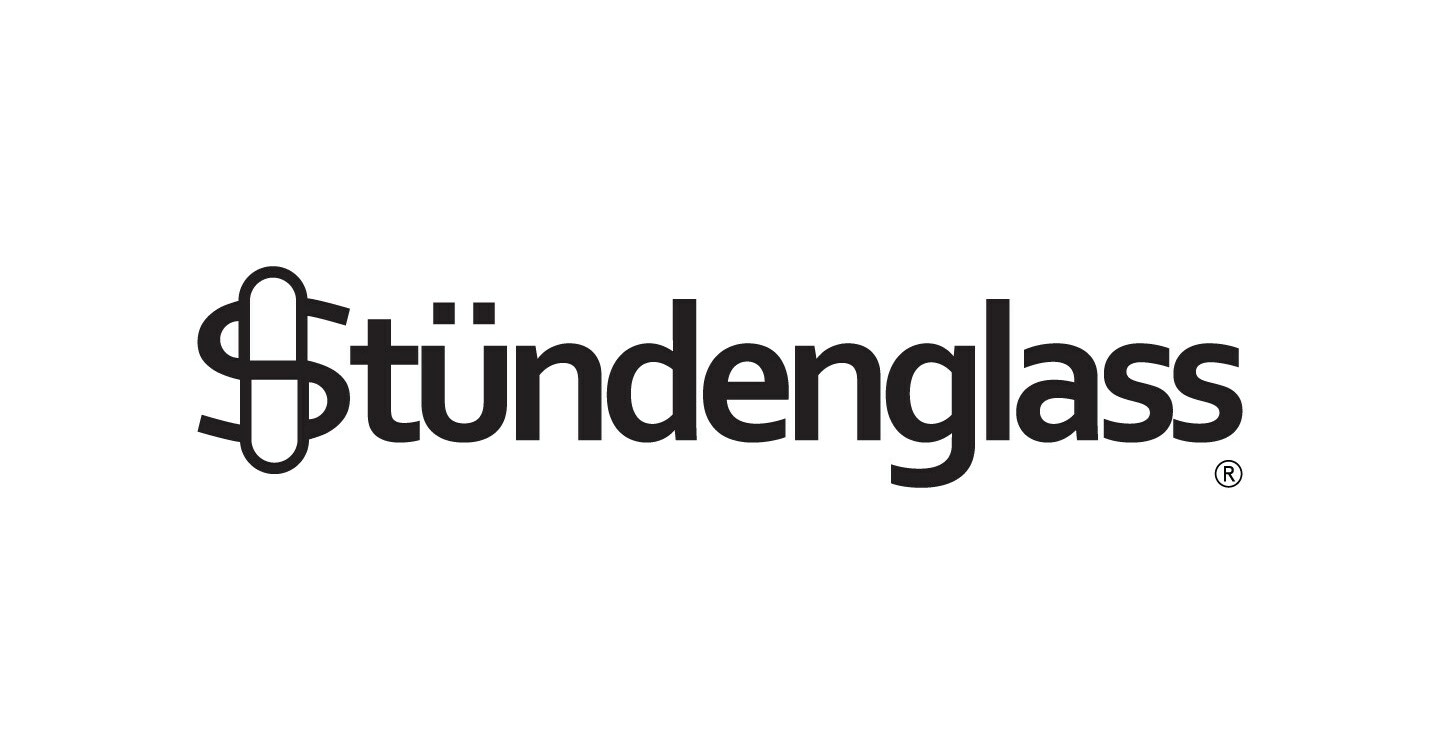 Stündenglass logo with bold black text and a stylized S design on a white background.