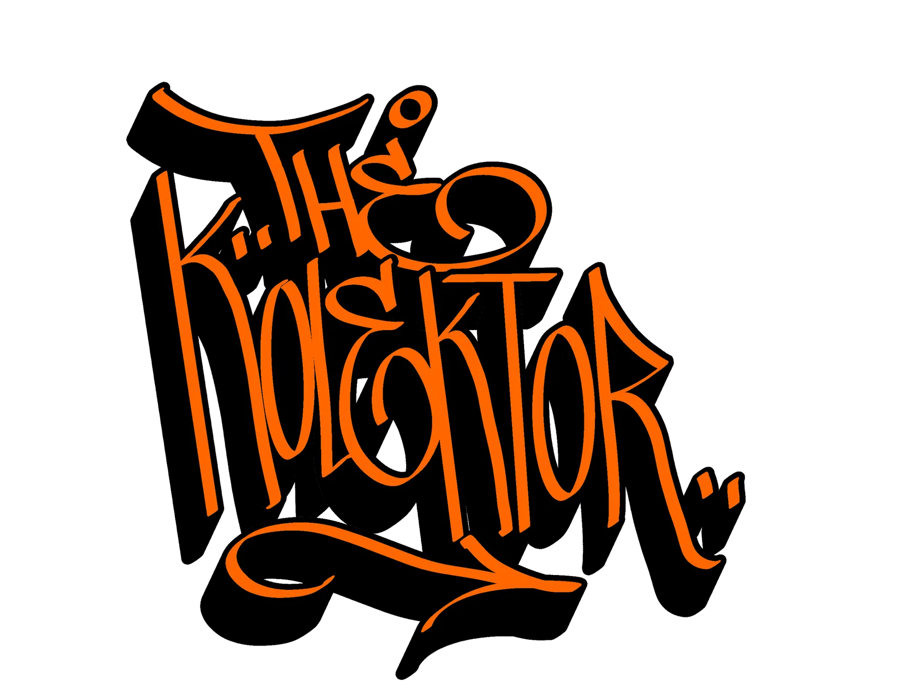 Handwritten orange text on black background reads The Kolektor in stylized script.