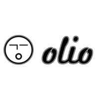 Black outlined face with a neutral expression next to the word olio in black cursive font on a transparent background.