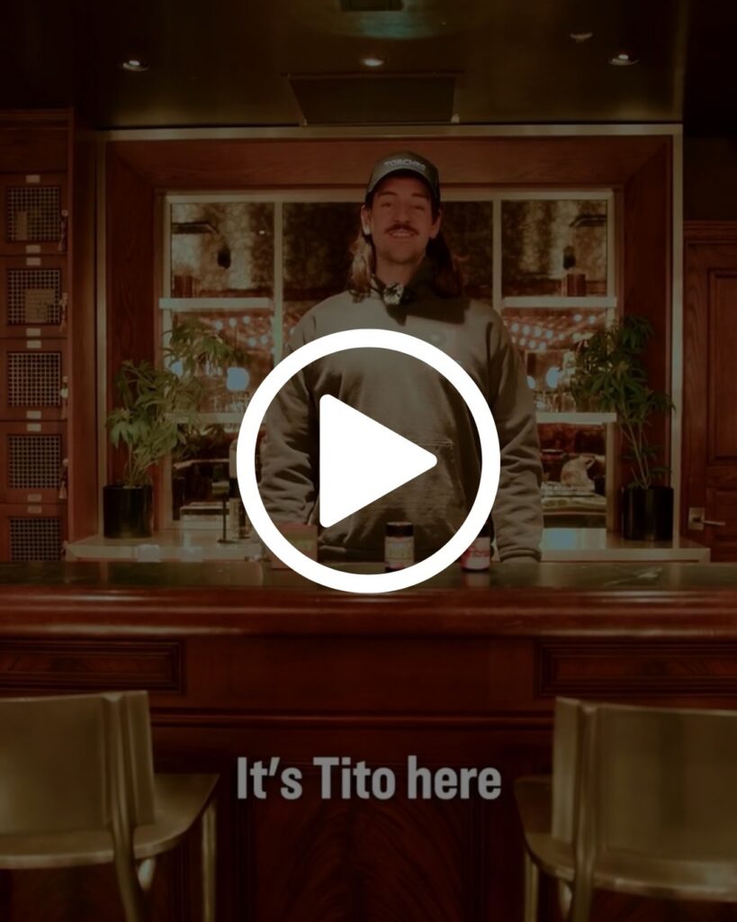 A man stands behind a bar with the text "It's Tito here" at the bottom of the image, ready to talk about his favorite Crunch Berries strain.