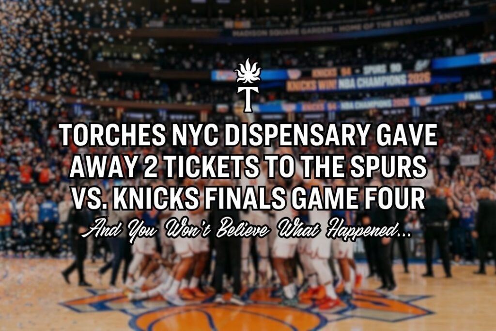 Basketball team celebrating on court; text promotes exciting Spurs vs Knicks ticket giveaway for the Finals Game Four.