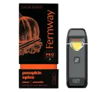 A Fernway PRO cannabis vape cartridge with pumpkin spice flavor in black and orange packaging, available at Torches NYC.